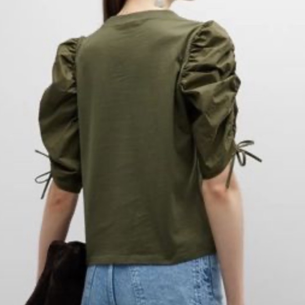 Frame Ruched Tie Sleeve Tee in Fatigue Large - Picture 3 of 6